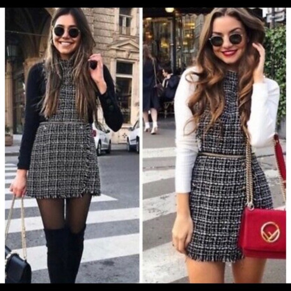 Zara Black Tweed Chain Detail Fringe Romper